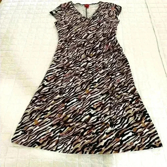 Merona Tiger Print Ruched Dress Faux Wrap Fitted Work Dressy Career Size Small - Picture 1 of 6